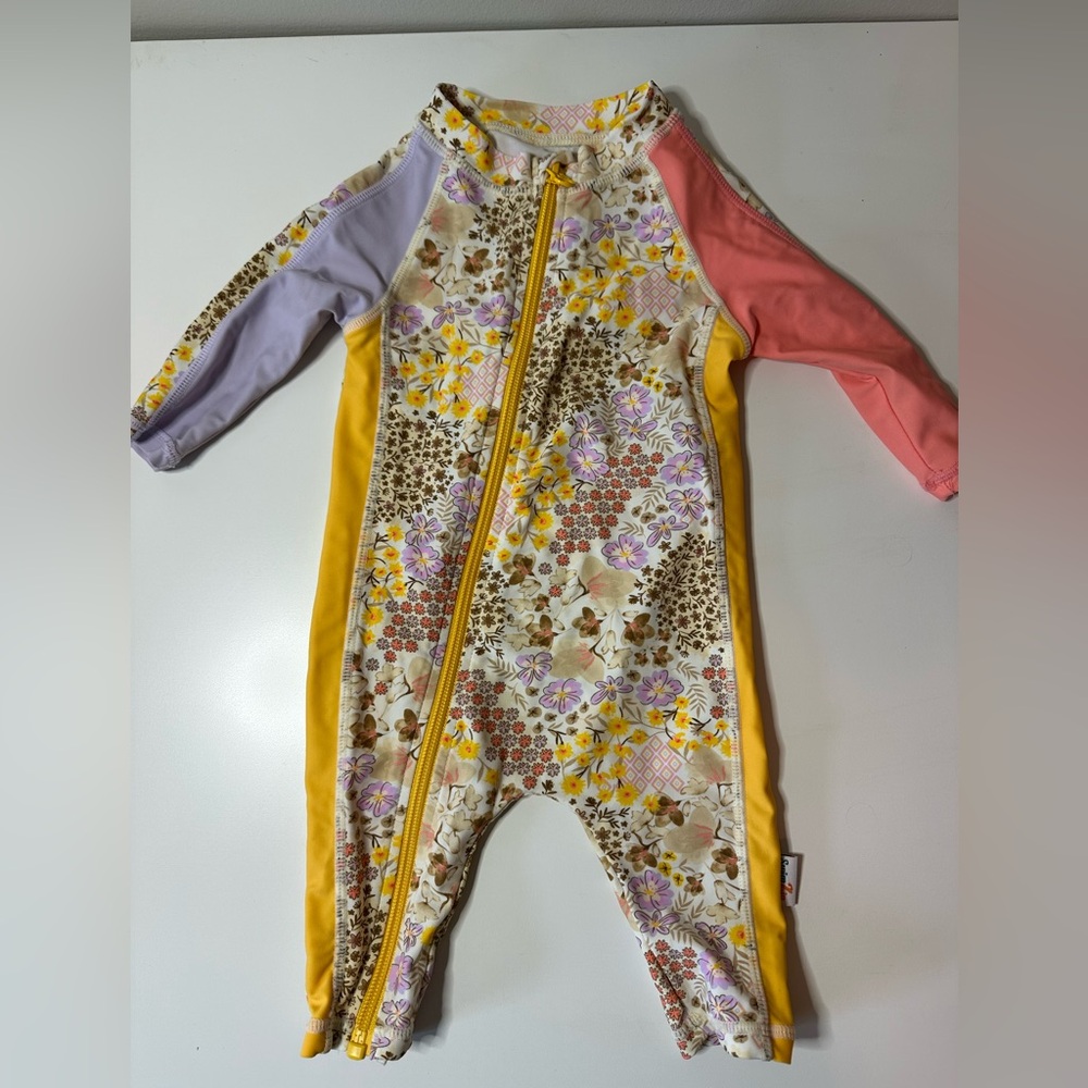SwimZip Kids Floral Zip swimsuit - Yellow Multi